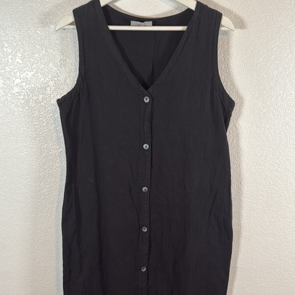 Cut Loose Black Button Down Midi Linen Blend Dress Size Medium Lagenlook - Picture 2 of 8